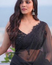 Mallu Beauty Malavika Mohanan in a Sheer Black Saree Photos 06