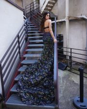 Mermaid Beauty Janhvi Kapoor in a Shimmery Two Piece Multi Color Dress with a Strapless Bralette and a Body Hugging Trail Skirt Pictures 03