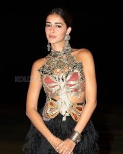 Mesmerizing Actress Ananya Panday in a Black Feathered Lehenga with Gold Butterfly Halter Photos 01
