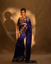 Mesmerizing Actress Catherine Tresa in a Deep Blue Embroidered Saree Photos 01