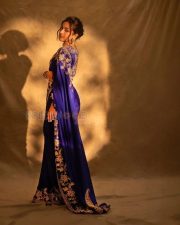 Mesmerizing Actress Catherine Tresa in a Deep Blue Embroidered Saree Photos 02