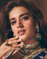 Mesmerizing Actress Nidhhi Agerwal in a Royal blue embroidered saree Photos 04