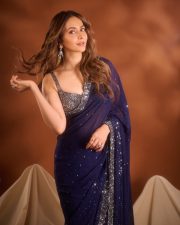 Mesmerizing Actress Rakul Preet Singh in a Navy Blue Sequin Saree Photos 04