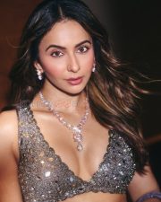 Mesmerizing Actress Rakul Preet Singh in a Silver Mirror Work Embellished Lehenga Photos 01