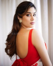 Mesmerizing Beauty Janhvi Kapoor in a White Red Floral Saree with Sleeveless Blouse Photos 01