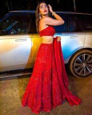 Mesmerizing Pooja Hegde in a Red Lehenga Photos 01 Mesmerizing Pooja Hegde in a Red Lehenga Photos 01