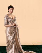 Mesmerizing Pranitha Subhash in a Cream Silk Saree with an Embroidered Blouse Photos 02