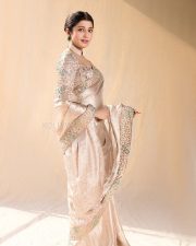 Mesmerizing Pranitha Subhash in a Cream Silk Saree with an Embroidered Blouse Photos 03