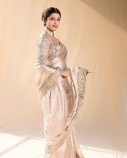 Mesmerizing Pranitha Subhash in a Cream Silk Saree with an Embroidered Blouse Photos 03