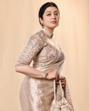 Mesmerizing Pranitha Subhash in a Cream Silk Saree with an Embroidered Blouse Photos 07