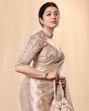 Mesmerizing Pranitha Subhash in a Cream Silk Saree with an Embroidered Blouse Photos 07