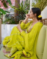 Mesmerizing Shraddha Kapoor in a Lime Green Anarkali Suit with Nose Ring and Jhumkas Photos 03