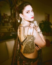 Milky Babe Tamannaah Bhatia in a Backless Black Saree at Randeep Hooda and Lin Laishram Mumbai Wedding Celebration Photos 02