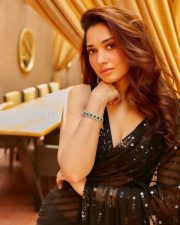 Milky Beauty Tamanna Bhatia in a Sheer Black Georgette Saree Photos 04