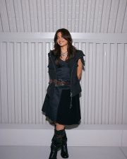 Modern Beauty Rashmika Mandanna in a Black Dress with a Sleeveless Oversized Jacket with a Pleated Skirt Pictures 03