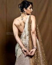 Mookuthi Amman 2 Actress Regena Cassandrra in a Rose Halter Neck Blouse with a Sparkling Embroidered Lehenga Skirt with a Sheer Dupatta Pictures 05