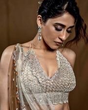 Mookuthi Amman 2 Actress Regena Cassandrra in a Rose Halter Neck Blouse with a Sparkling Embroidered Lehenga Skirt with a Sheer Dupatta Pictures 06