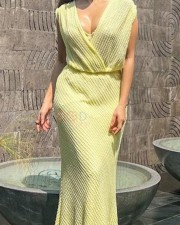 Nushrratt Bharuccha in a Yellow Maxi Dress Photos 01