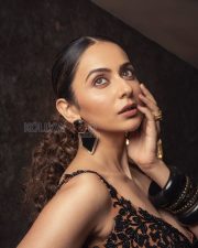 Opulent Rakul Preet Singh Cleavage in a Black Leopard Print Embellished Sheer Slit Gown Photos 01