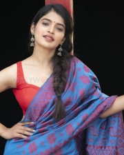 Party Movie Actress Sanchita Shetty Blue Saree Photoshoot Stills