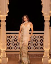 Peddi Actress Janvhi Kapoor in a Beige Sequinned Maxi Dress with Floral Print Photos 05