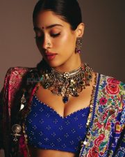 Peddi Heroine Janhvi Kapoor in a Cobalt Blue Floral Embroidered Lehenga Skirt with a Matching Blouse Photos 01