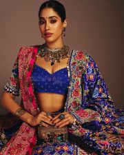 Peddi Heroine Janhvi Kapoor in a Cobalt Blue Floral Embroidered Lehenga Skirt with a Matching Blouse Photos 03