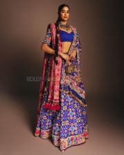 Peddi Heroine Janhvi Kapoor in a Cobalt Blue Floral Embroidered Lehenga Skirt with a Matching Blouse Photos 05
