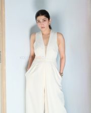 Poised Actress Pranita Subhash in a White V Neck Sleeveless Jumpsuit Photos 01