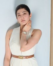 Poised Actress Pranita Subhash in a White V Neck Sleeveless Jumpsuit Photos 03