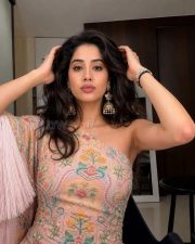 Pretty Actress Janhvi Kapoor in a Pink One Shoulder Top Photos 02
