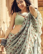 Pretty Beauty Shraddha Kapoor in a Green Floral Printed Ruffle Saree with Matching Blouse Pictures 01