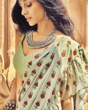 Pretty Beauty Shraddha Kapoor in a Green Floral Printed Ruffle Saree with Matching Blouse Pictures 03