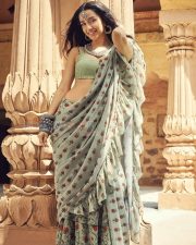 Pretty Beauty Shraddha Kapoor in a Green Floral Printed Ruffle Saree with Matching Blouse Pictures 04