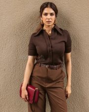 Pretty Hot and Sexy Malavika Mohanan in a Brown Gucci Collared Top with Matching High Waist Trousers Photos 04 Pretty Hot and Sexy Malavika Mohanan in a Brown Gucci Collared Top with Matching High Waist Trousers Photos 04