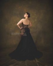 Purushan Heroine Tamannaah Bhatia in an Off Shoulder Black Lace Corset Nude Gown Photos 07