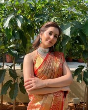 Raashi Khanna in Red Silk Saree Photos 01