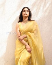 Radiant Actress Keerthy Suresh in a Yellow Embroidered Saree Photos 03