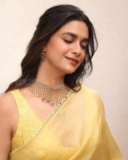 Radiant Actress Keerthy Suresh in a Yellow Embroidered Saree Photos 04