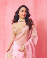 Radiant Actress Kiara Advani in a Pink Gold Embellished Saree Photos 03