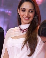 Radiant Actress Kiara Advani in a White Draped Saree Ruby Necklace Photos 01 Radiant Actress Kiara Advani in a White Draped Saree Ruby Necklace Photos 01