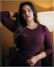Radiant Actress Malavika Menon in a Burgundy Dress with Gold Jewelry Photos 02