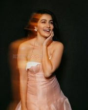 Radiant Actress Pooja Hegde in a Blush Pink Organza Strapless Gown Photos 03