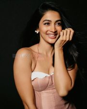 Radiant Actress Pooja Hegde in a Blush Pink Organza Strapless Gown Photos 09