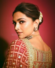 Radiating Beauty Deepika Padukone in a Red Bandhani Saree at Anant Ambani Pre Wedding Bash Pictures 02