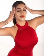 Rajabheema Actress Yashika Aannand in a Red Halter Neck Dress Photos 02