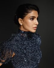Rakt Brahmand The Bloody Kingdom Actress Samantha Ruth Prabhu in a Midnight Blue Glass Work Backless Top with a Navy Blue High Waisted Tailored Trousers Stills 01