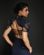 Rakt Brahmand The Bloody Kingdom Actress Samantha Ruth Prabhu in a Midnight Blue Glass Work Backless Top with a Navy Blue High Waisted Tailored Trousers Stills 04