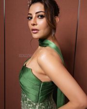 Ramayan Actress Kajal Aggarwal in an Emerald Green Strapless Corset Bodice with a Matching Embroidered Mini Skirt Photos 06