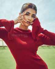 Ravishing Pooja Hegde in a Red Flare Sleeve Top and Trousers Photos 01